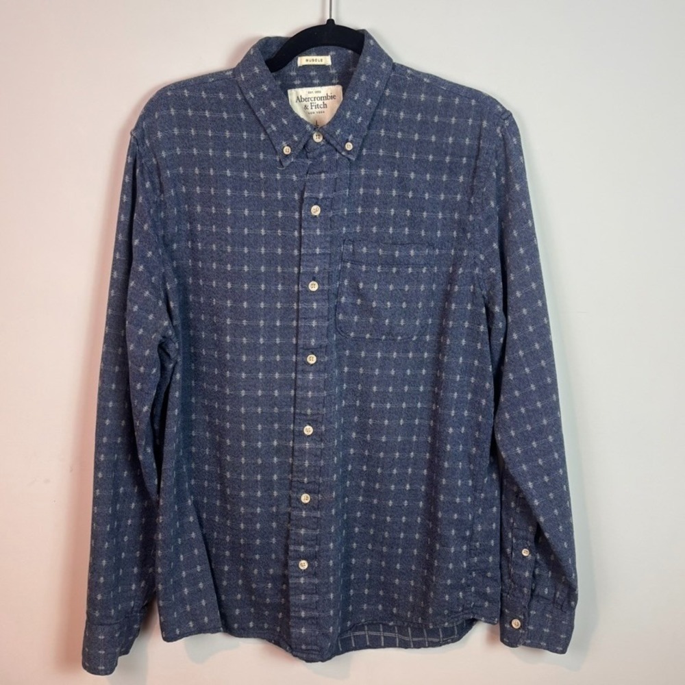 Abercrombie & Fitch Muscle Mens Blue Checked Button down Shirt Large Y2K Classic